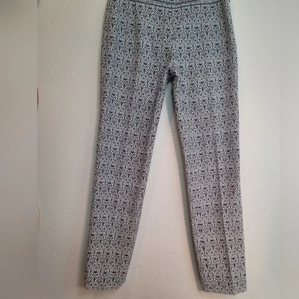 TORY BURCH Heidi Blue White Jacquard Stretch Pant Coastal Office Preppy Classic